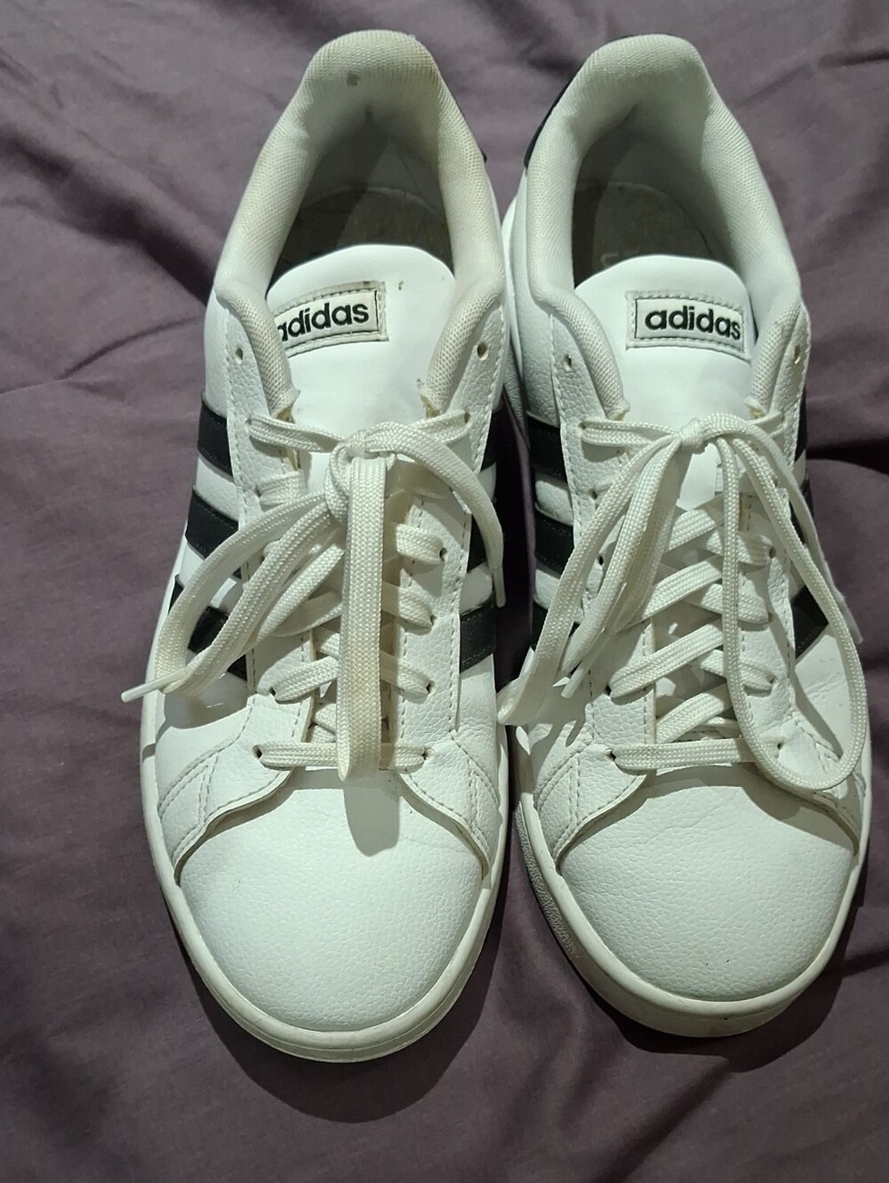 adidas White Sneakers with Black Stripes